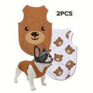 TEMU 2개 세트 귀여운 곰 패턴 프린트 탈모 방지 보온 통기성 조끼, 실내/야외용 강아지와 고양이용