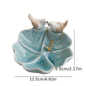 TEMU 연꽃 받침이 있는 매력적인 세라믹 새 주얼리 트레이 - 반지, 귀걸이, 목걸이에 완벽 | 사랑스러운 데스크탑 정리함 및 화장대 장식, 파티 세팅 및 주얼리 디스플레이에 이상적입니다. (비식품 접촉)