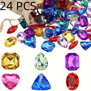 TEMU 스타일 아크릴 합성 보석 24개 세트 - 다양한 모양 (물방울, 하트, 라운드) & 화려한 색상, 주얼리 만들기 및 신발 부츠 장식용, 공예 재료, 광택 마감