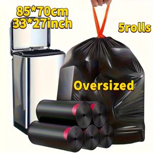 TEMU 2/5롤 초대형 35갤런 고강도 검정색 쓰레기 봉투 - 85Cm X 70Cm / 33In X 27In. 가정, 호텔 및 슈퍼마켓에 적합하며, 내구성이 뛰어난 폴리에틸렌 소재로 제작되어 추수감사절 및 크리스마스 시기에 다양한 청소 작업에 적합합니다.