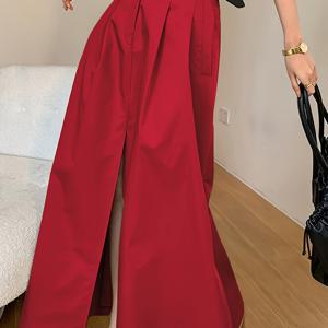 TEMU 우아한 스페셜 컬렉션 여성용 A라인 미디 스커트 - 앞쪽 슬릿 & 사이드 포켓, 벨트 필요 없음, 기계 세탁 가능, 캐주얼에서 우아함까지 솔리드 컬러 올시즌 레귤러 핏, 정장 착용 가능 | 세련된 디테일