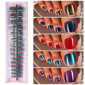 TEMU 150개 세트 짧은 라운드 블루, 로즈 레드, 골든 옐로우, 레이크 블루, 레드 소프트 젤 캣아이 프레스온 발톱, 광택 캐릭터 표면, 15가지 사이즈 선택 가능, 여성 및 네일 살롱용, 여름, 어머니날 발톱 장식