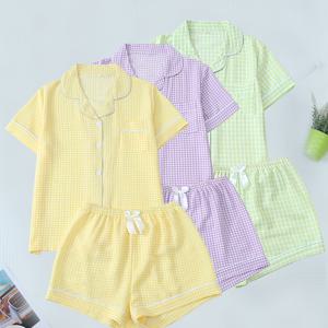 TEMU 3 세트의 청소년 체크 프린트 파자마, 반팔 칼라 탑과 루즈한 신축성 있는 반바지, 캐주얼한 네 계절 여성용 파자마 및 홈 의류 세트, 캐주얼한 야외 또는 홈용 편안한 착용에 매우 적합합니다.