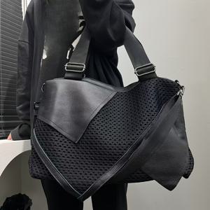 TEMU 여성용 Y2K 레트로 아방가르드 크로스바디 토트백 - 블랙 나일론 멀티포켓 핸드백, 탈착 가능한 스트랩, 대용량, 출근/출퇴근/데이트/파티용, 스트리트웨어 액세서리, 고품질 안감, 지퍼 클로저, 패션 애호가를 위한 가방