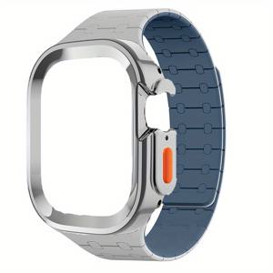 TEMU 애플워치 시리즈 11 10 울트라 3 6 5 4 SE용 소프트 실리콘 마그네틱 밴드 + 실리콘 케이스 콤보, 강력한 자석 시계 스트랩, iWatch 49mm 45mm 44mm 42mm 41mm 40mm 38mm 호환, 조절 가능한 초슬림 스포츠 시계 밴드 + 케이스