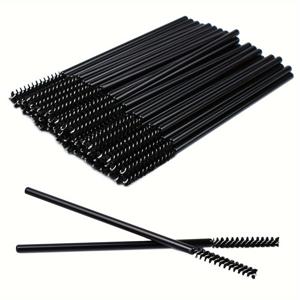 TEMU 미니 일회용 고운 속눈썹 스틱 마스카라 브러시 50개 세트, 소형 메이크업 브러쉬 애플리케이터, 눈썹 롤링 아이래쉬 컬러, 일회용 나선형 검은 막대기, 직선 눈썹 빗, 솔리드 마스카라 브러쉬