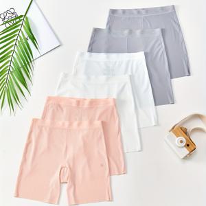 TEMU 6개 여아용 아이스 섬유 원단 바지 노출 방지 투인원 속옷 여아용 반바지 원피스 댄스 반바지 단색 패턴 사계절 착용 속옷 겉옷 여아용 사각 레깅스 단색 바지 흰색 핑크 회색 3가지 색상 [ZBD]