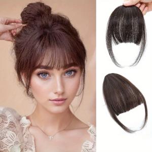 TEMU 여성을 위한 수제 에어 앞머리 헤어 액세서리. 100% 인모로 제작된 옆머리가 있는 헤어 클립으로 구성되어 있습니다. 부드럽고 매끄러운 질감으로, 앞머리룩을 쉽게 연출할 수 있습니다.