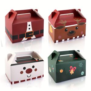 TEMU 손잡이가 달린 크리스마스 간식 상자 12개 세트 - 산타, 눈사람, 순록, 생강빵 등 4가지 축제 디자인 (튼튼한 골판지 선물 상자), 휴일 파티용, 사탕 및 쿠키 보관용, 쉽게 접을 수 있는 재사용 가능한 파티 용품, 화려한 그래픽, 안전한 잠금장치|폴딩박스