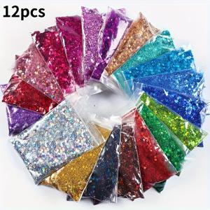 TEMU 혼합 레이저 글리터 파우더 12봉지, DIY 수공예용 - 손으로 만드는 예술 프로젝트용 컬러 스칼리언 파우더 5g 봉지