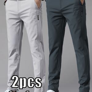 TEMU 2개 남성용 경량 레그 팬츠 - 아이스 슬리키 섬유 원단, 통기성 & 신축성, 사계절 캐주얼 및 비즈니스 캐주얼 바지, 야외 활동, 하이킹, 일상복 - 세탁기 사용 가능, 솔리드 컬러 포켓 포함, 편안한 바지, 플레인 디자인, 신축성 소재, 클래식 스타일, 내구성 있는 구조, 다목적 바지, 아웃도어 애호가를 위한