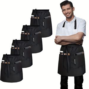 TEMU 4개 세트 짧은 서버 앞치마, 3포켓 블랙 허리 앞치마 - 요리, 설거지, 청소, 페인팅, 가드닝, 그릴링용 남녀 공용
