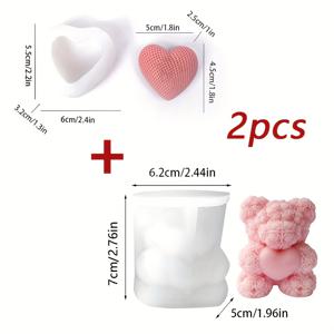 TEMU 2개 세트 데이 실리콘 캔들 몰드 - 핸드헬드 하트 디자인과 장미 액센트, 재사용 가능한 DIY 공예 몰드, 로맨틱 선물, 캔들, 비누 & 바스 밤 제작, 창의적인 크래프트 만들기, 정교한 디테일