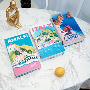 TEMU 3장의 장식용 책, 아말피 해안과 카프리 여행 여행책, 방 꾸미기 책, 홈 다이닝 테이블 소품, 사진 촬영 소품, 심플한 모조 책, 커피 테이블 데코, 선물, 휴가 집꾸미기 | 고급스러운 북 세트 | 예술적인 표지 디자인, 선반 장식