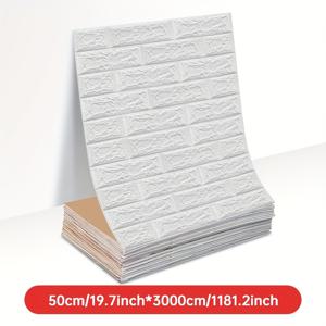 TEMU 3D 벽돌 벽 벽지 3롤 | 자가 점착 폼 벽 타일 스티커, 홈 벽 패널, 떼어내어 붙이는 방식, 청소 및 절단 용이, 거실, 주방, 침실, 사무실 장식에 적합 - 총 길이 30미터