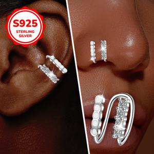 TEMU 여성용 인공 바디 비피어싱 코클립 + 코클립 + 귀클립 + 비피어싱 + 펀치 없음 + 더블 레이어 + 더블 로우 + 독특함 + 화이트 서클 합성 보석 + 로맨틱 + Y2K + + 합성 큐빅 지르코니아 로우 인레이 + 반짝임, S 실버, 선물용, 데이, 어머니의 날, 웨딩 시즌, 저자극성|피어싱