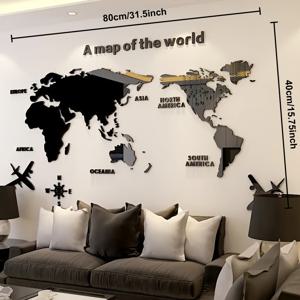 TEMU 3D 초경량 세계지도 벽 거울 스티커, 창의적인 세계지도 벽 데칼, 자가 접착 스플래시 방지 스티커, 패치워크 데칼, 아크릴 3D 입체 벽 스티커, 제거 가능한 디자인, TV 배경을 위한 예술적인 장식|세계지도