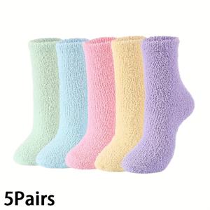 TEMU Stephanie 여성용 두꺼운 따뜻한 산호 양털 플로어 삭스, 부드럽고 편안한 가을/겨울 양말, 캔디 컬러 단색 디자인 산호 양털 미드-카프 삭스 (가정용), 여성용 두꺼운 타월 슬리퍼 & 양말 커버