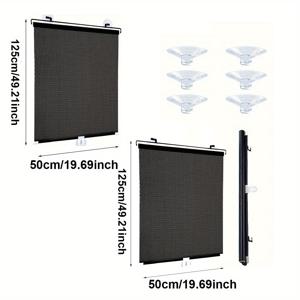 TEMU 2팩 무선 롤러 커튼 - 흑색 차광 블라인드, 6개 흡착컵 포함, 단열 기능, 침실·거실·홈오피스용 프라이버시 창문커튼 | 현대적 디자인, 쉬운 설치