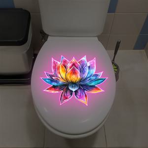 TEMU 1개 야광 연꽃 스티커 - 생생한 핑크 & 블루 야광, 반무광 마감, 변기 뚜껑, 벽, 욕실 장식 및 액세서리, 욕실 스티커, 변기 스티커, 욕실 액세서리, 변기 LED|변기부속품