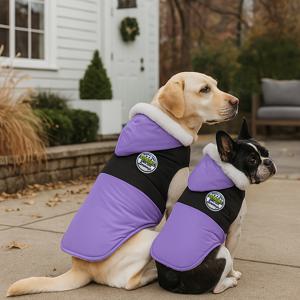 TEMU 원피스 중~대형견용 하이 코트 (보라색), 방풍 및 보온 겨울 재킷으로 디자인되었습니다. 테이프 기능이 있으며, 프렌치 불독, 래브라도, 로트위엘 등 품종에 적합합니다.|강아지옷