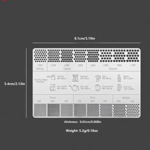 TEMU 스테인리스 스틸 커피 그라인드 가이드 카드 - 신용카드 크기 (21x75x6µm) 미크론 측정 눈금 포함 - 8가지 추출 방법 (터키, , 프렌치 프레스, 푸어 오버, 드립, 콜드 브루, 모카, 사이폰) - 내구성 강화 스테인리스 제작 - 휴대용 바리스타 도구, 홈 & 커피 애호가를 위한 이상적인 선물, 세련된 메탈릭 마감, 고품질 액세서리