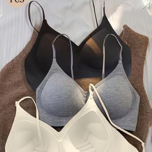 TEMU 작은 가슴 여성용 심리스 브라 3종 세트. 클리오를 강조하도록 디자인되었으며, 얇은 스트랩, 노언더와이어, 고정 컵, 그리고 섹시한 백리스 디자인을 특징으로 합니다.