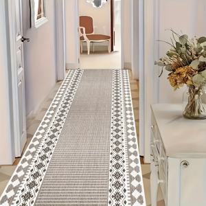 TEMU 1개 엑스트라 롱 주방 매트 - 미끄럼 방지 백킹이 있는 헤비듀티 기계 세탁 가능 바닥 매트, 블랙/그레이/화이트/베이지/브라운, 복도, 욕실, 침실용 - 쉬운 청소 홈 데코 매트, 주방 러그, 복도 러너, 기하학 패턴, 내구성 있는 구조, 다용도 러너, 인테리어 , 스타일리시 러너, 고품질 원단, 장식용 러너, 아파트 생활