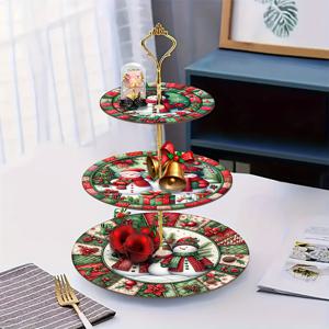 TEMU 크리스마스 눈사람 장식 트레이 - 눈사람, 선물, 호리병 잎이 있는 3단 쌓을 수 있는 트레이 - 레드, 그린, 골든 테이블 장식, 다이닝 룸, 거실 및 파티에 적합 - 비전기 장식 - 우아한 센터피스