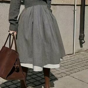 TEMU 세련된 세로 롱 드레스 - 신축성 없는 원단, 세탁기 사용 가능 - 스타일리시한 여성용 올 시즌 의류, 편안하고 다재다능한 롱 스커트.|여성원피스