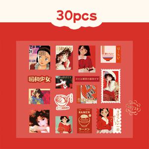 TEMU 쇼와 시리즈 핫 스탬핑 스티커 30개 세트, 애니메이션 캐릭터 테마 DIY 다이어리 스크랩북 카드 포토 물컵 장식용 봉투 선물 포장 밀봉 스티커 팩