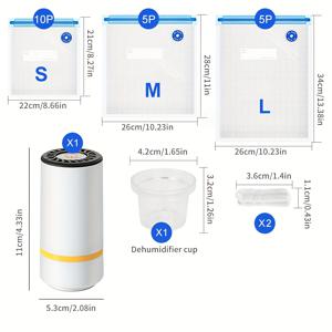 TEMU 진공 밀봉백 & 핸드헬드 미니 전기 진공 기계 세트 - 3사이즈 지퍼백 (중형/소형) 냉장고 & 냉동고 보관용, 고기, 간식, 신선도 유지 -|냉동고|진공밀폐용기