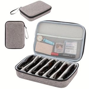 TEMU 조절 가능한 안경 및 패션 안경 정리 케이스 - 지퍼 클로저가 있는 내구성 있는 천 여행용 보관함, 안경, 패션 안경 및 액세서리를 위한 다수의 구획, 집이나 이동 중 사용을 위한 휴대용 디자인, 안경 케이스, 주얼리 체스트, 주얼리 박스, 주얼리 수납, 보물 상자, 주얼리 정리함