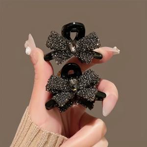 TEMU 2개 세트 미니 리본 사이드 뱅 헤어클립 - 미니어처 리본형 앞머리 클립, 데일리용, 데이트, 크리스마스 & 발렌타인데이에 적합 - 우아한 헤어핀, 땋은 머리, 포니테일, 번을 위한 헤어액세서리|머리핀