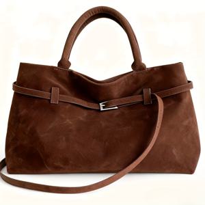 TEMU 여성 레트로 스웨이드 가죽 토트백 - 고정 스트랩 & 버클 클로저가 있는 핸드백, 우아한 브라운레드/ - 내구성이 뛰어난 스웨이드 스타일 질감, 업무, 여행, 일상 사용에 적합 - 어버이날, 생일 선물, 업무용 핸드백, 클래식 디자인으로 이상적|슬링백|가죽가방