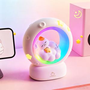 TEMU 꿈결 같은 잠자는 고양이 야간 조명, 빛나는 별 & 구름 - 8가지 색상 자동 사이클링 & 안정적인 빛 모드, USB 전원 침대 옆 램프, 편안한 아기방 장식, 생일, 할로윈, 크리스마스, 새해 선물, 고양이 장식, 크리스마스 선물로 최고