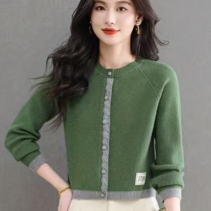 TEMU 신상 가을-겨울 패션 컬러 블록 라운드넥 가디건 탑 숏 스웨터 코트 베이스 레이어 셔츠|반팔니트