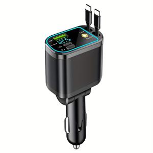 TEMU GYIOEUPT 접이식 차량용 충전기, 4in1 휴대폰 홀더 및 확장 케이블, USB 포트 1개, 조절, 엉킴 방지 스프링 디자인, 다양한 스마트폰 호환, 프로젝션 루프 앰비언트 라이트 기능|휴대폰거치대