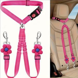 TEMU 더블 독 시트 벨트 - 2마리 강아지용 헤비듀티 조절 가능 번지 펫 카 리스트레인 시스템, 헤드레스트 하네스, 엉킴 방지 리드 & 스플리터 커넥터 포함, SUV, 자동차 여행용 차량 안전 벨트 (앞/뒷좌석 호환)