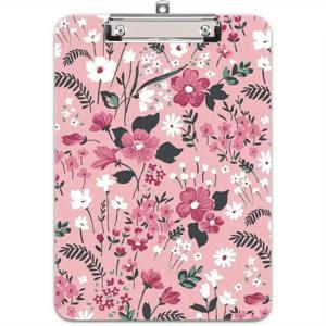 TEMU 아크릴 클립보드 (메탈 스탠드 포함), A4 사이즈 11.8 X 8.27인치, 학생 및 전문가 (교사, 학교 직원, 사무직원, 의료 종사자)에게 적합합니다. 핑크 꽃무늬로 세련되게 디자인되어 그림 그리기에 이상적입니다.|클립보드