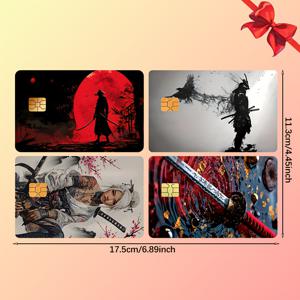 TEMU 4개 애니메이션 만화 전사 스티커 세트 - 칼을 든 캐릭터, 고품질 PVC 신용 카드/체크 카드/키 카드/승차권 데칼, 액션 포즈, EBT 카드, 은행 카드, 방 키에 적합 - 크리스마스, 할로윈 선물로 이상적