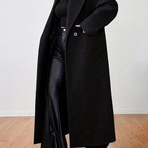 TEMU 여름/겨울 여성용 우아한 단색 긴팔 캐주얼 롱 코트