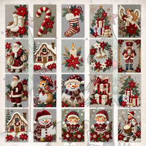 TEMU 20개 빈티지 크리스마스 자수 엽서 세트 - 향수 어린 다이어리 용지, 클래식 레이디 일러스트, 수집용 장식 카드, 스크랩북 및 공예에 적합