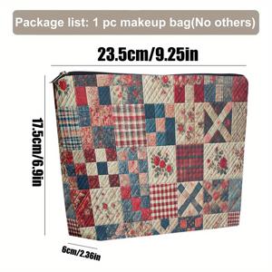 TEMU 1개 패치워크 퀼팅 린넨 메이크업 가방 - 지퍼 잠금 방식의 접이식 휴대용 화장품 정리함, 가볍고 세탁기 사용 가능, 생생한 레드, 옐로우, 그린, 퍼플, 핑크, 브라운, 탸너, 크림, 라이트, 다크, 네이비, 버건디, 마룬, 올리브, 틸 색상