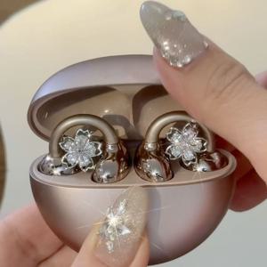 TEMU 프리클립 버클 헤드폰 액세서리, 봄 벚꽃 라이트 럭셔리 니치 정교한 디자인, 다재다능한 기품