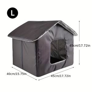 TEMU 새로운 블랙 아웃도어 고양이와 강아지 하우스, 내부를 더 편안하고 따뜻하게 유지, 세 가지 사이즈로 제공, 분리 및 조립이 쉬움, 펫 패드 포함, 내구성 강함, 소형 및 중형 강아지, 고양이 및 길고양이에 적합