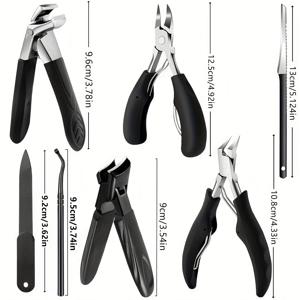 TEMU 7피스 프로페셔널 스테인리스 스틸 네일 클리퍼 세트 (네일 파일 포함) - 헤비듀티 정밀 블레이드, 인체공학적 블랙 핸들, 날카로운 절단면, 발톱과 손톱에 적합 - 홈, 살롱, 페디큐어에 이상적 - 남성, 여성, 시니어를 위한 완벽한 선물, 살롱 도구,홈 그루밍 키트,세련된 디자인,고품질 클리퍼,매니큐어 페디큐어 키트,여성용 뷰티 도구|손톱깎이