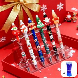 TEMU 12개입 새로운 크리스마스 테마 지우개형 젤펜 세트, 0.5mm 극세필, 블루잉크, 내장형 지우개, 크리스마스 테마 클릭펜, 메모 및 필기에 이상적, 완벽한 사무용 및 학용품, 생일 선물, 크리스마스, 할로윈, 새해 선물 및 친구 선물! 부활절 선물