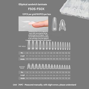 TEMU 180개/박스 샌드위치 네일 팁, 혁신적인 디자인과 중간층 성형으로 연장 가능, 오벌과 롱 스틸레토 프레스온 네일 팁, 전문가용 네일 아트 도구 키트, 보관함 포함 풀 사이즈, 얇은 디자인, 내구성 있는 연장 몰드, 전문 네일 도구 세트, 롱 스틸레토와 아몬드 네일 연장에 적합, 여성용 네일 아트 키트