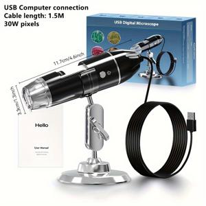 TEMU INSKAM 1600X 디지털 현미경 카메라, PC/노트북 호환, USB 휴대용 전자 현미경, 200W/30W & 3-in-1 확대 카메라, 곤충, 식물, 회로 기판 검사용, 연회색, USB 랩용